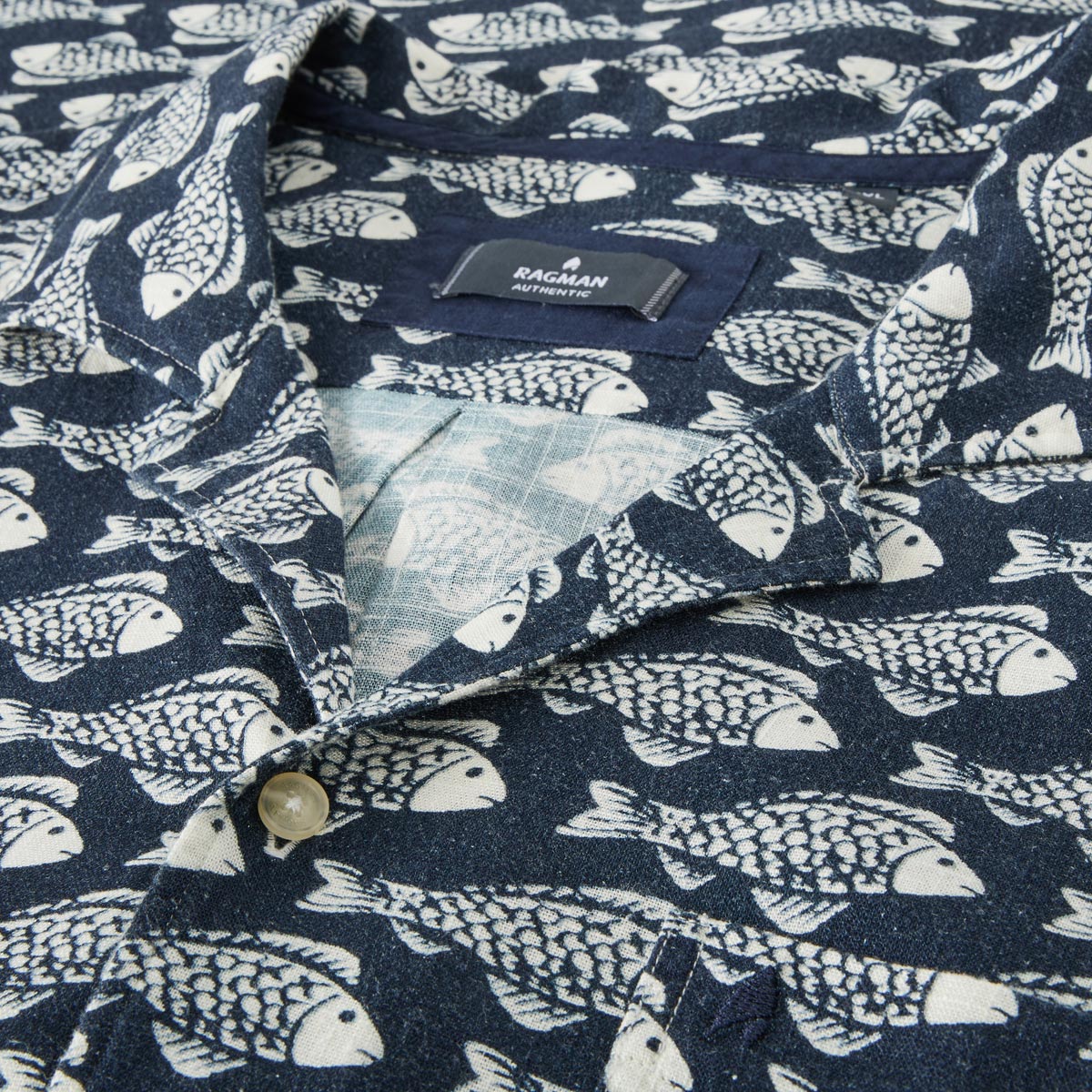 RAGMAN Freizeithemd aus Leinenmix mittelblau