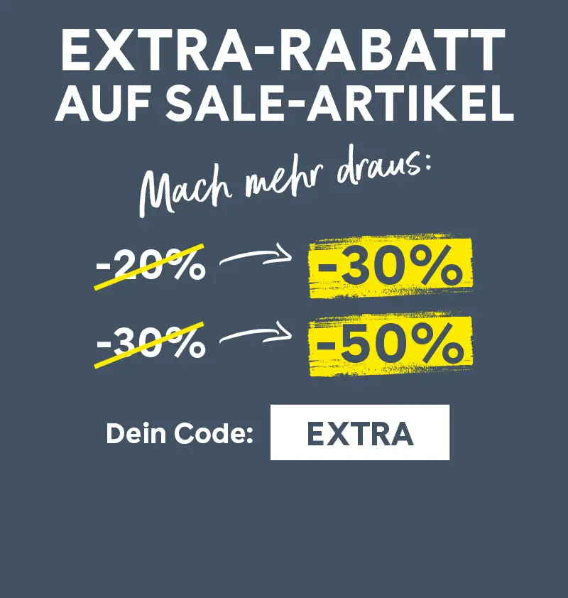 Extra-Rabatt auf Sale-Artikel bei Pfundskerl: Mit dem Code EXTRA werden 20 Prozent zu 30 Prozent und 30 Prozent zu 50 Prozent Rabatt.