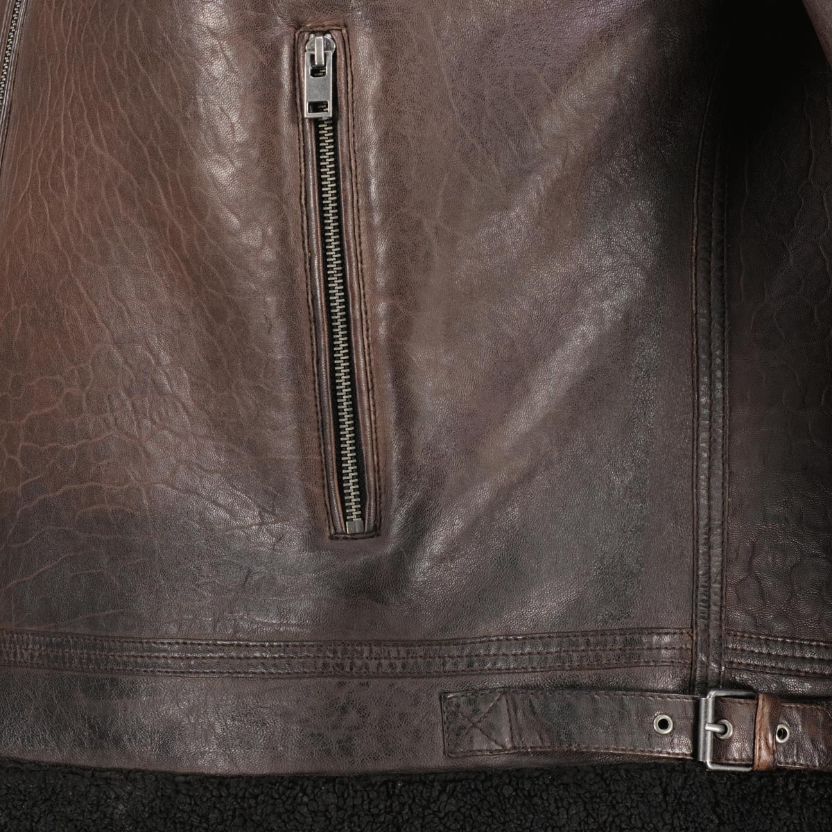 Maddox Gefütterte Lederjacke mit Webpelz-Besatz braun