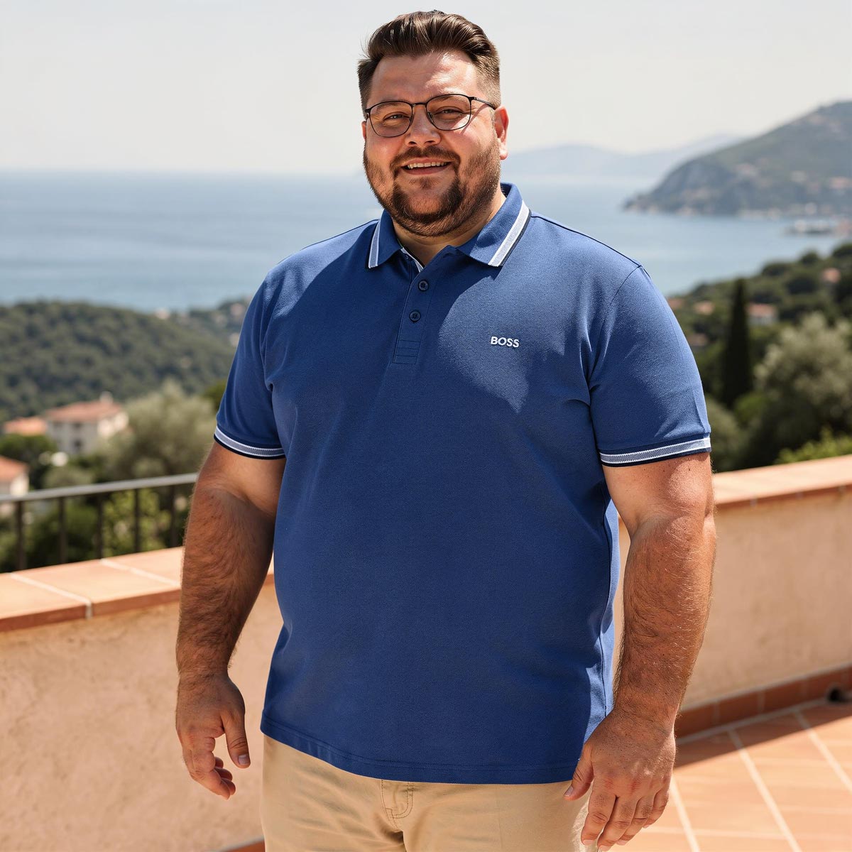 BOSS Poloshirt mit Kontrastdetails mittelblau