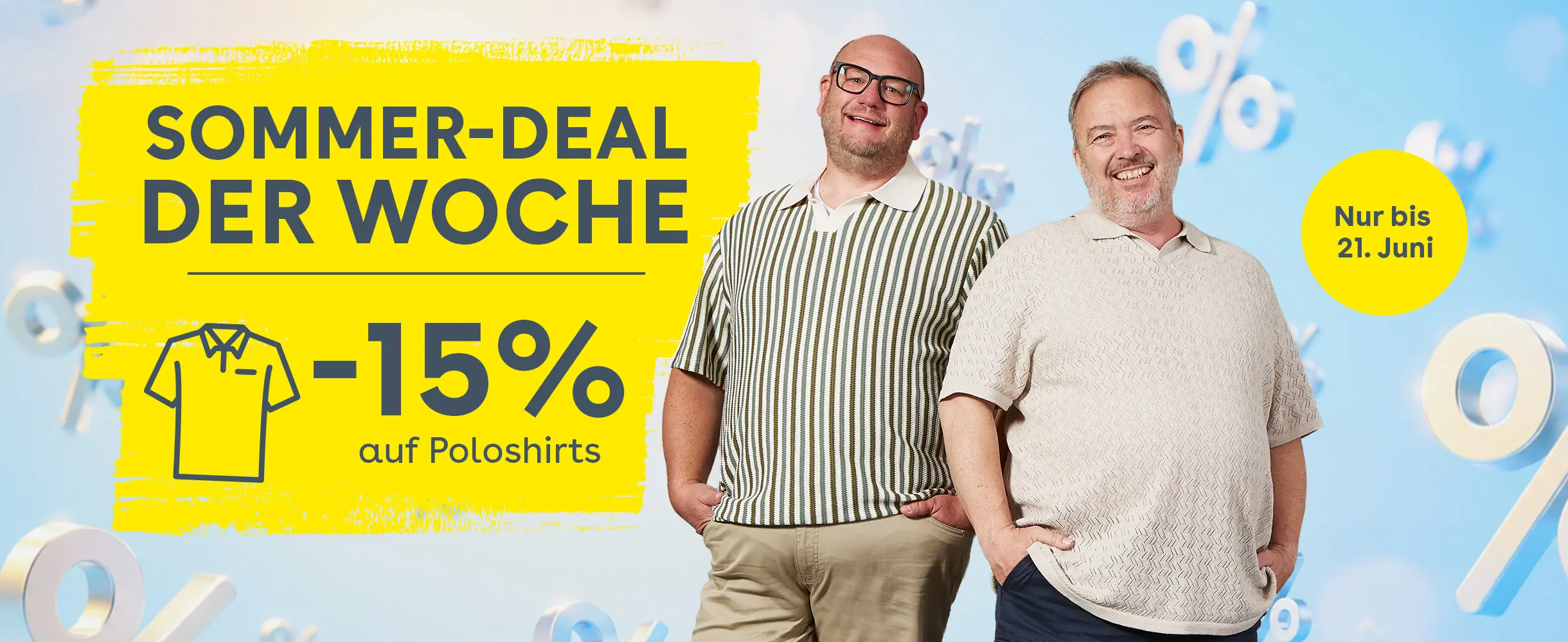 Sommer-Deal der Woche mit 15 % Rabatt auf Poloshirts für starke Männer in großen Größen.