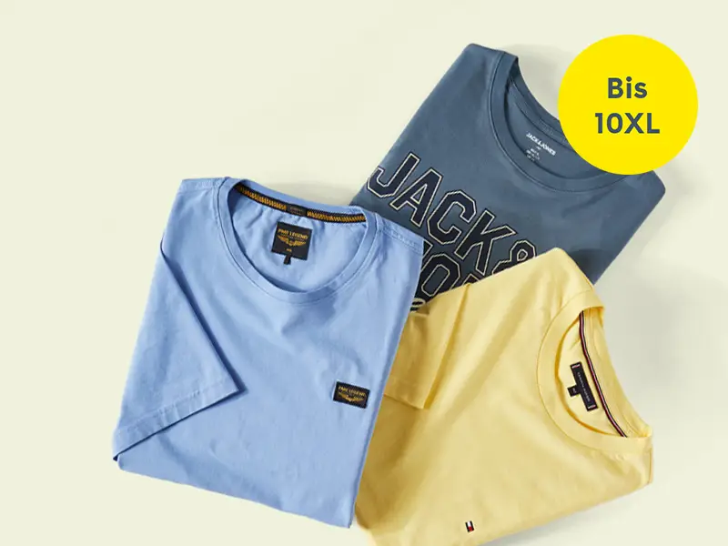 Gefaltete T-Shirts in Blau, Gelb und Dunkelblau für Herren in großen Größen bis 10XL