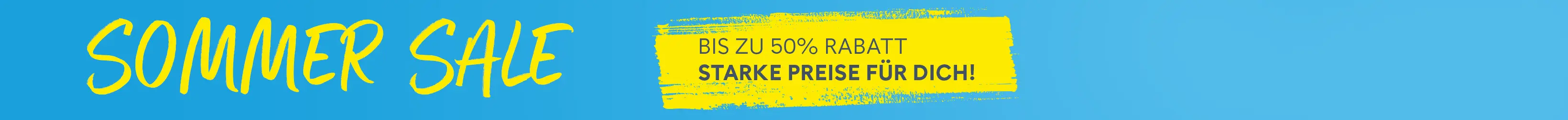 Sommer Sale Banner mit bis zu 50 Prozent Rabatt auf Herrenmode in großen Größen und Hinweis auf reduzierte Preise