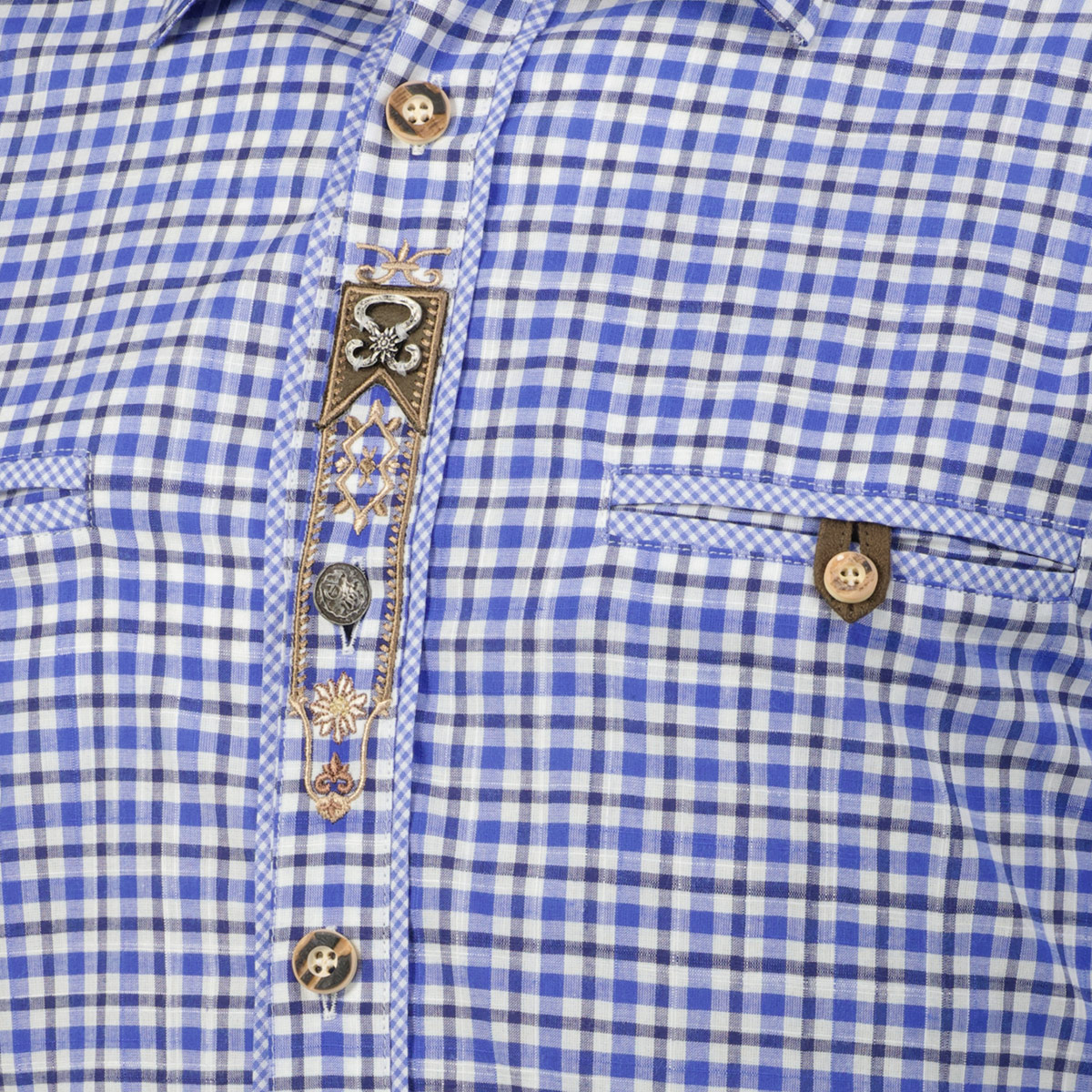 Orbis Trachtenhemd mit Zierelementen und Krempelärmeln mittelblau