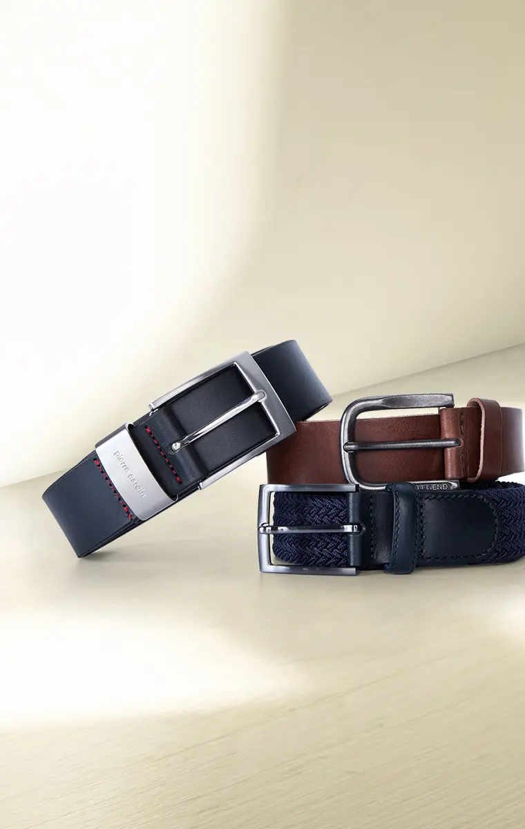 Drei Gürtel in Braun, Blau und Schwarz – ideal für Business-Looks in Übergrößen