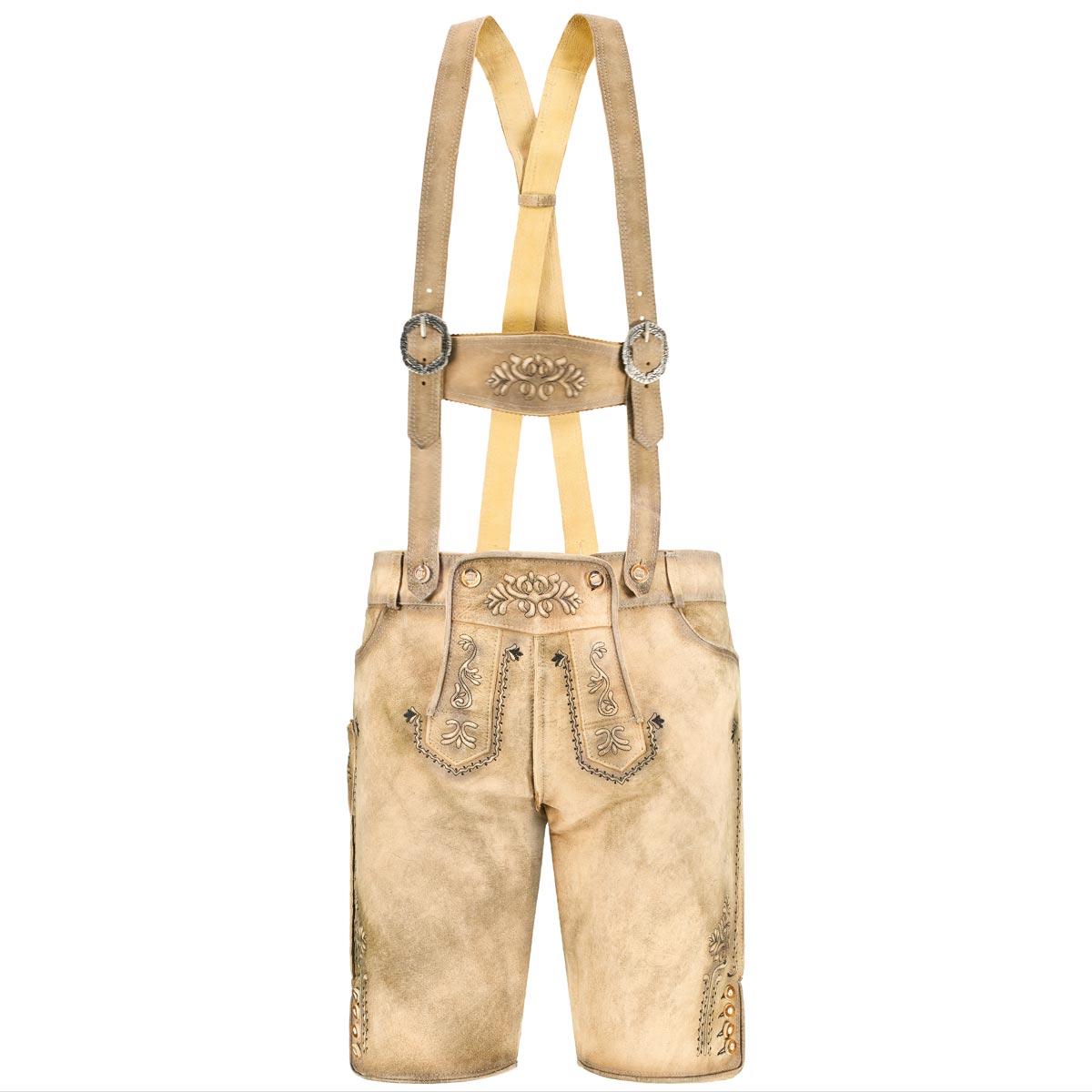 Pfundskerl Lederhose mit Träger und Stickerei beige