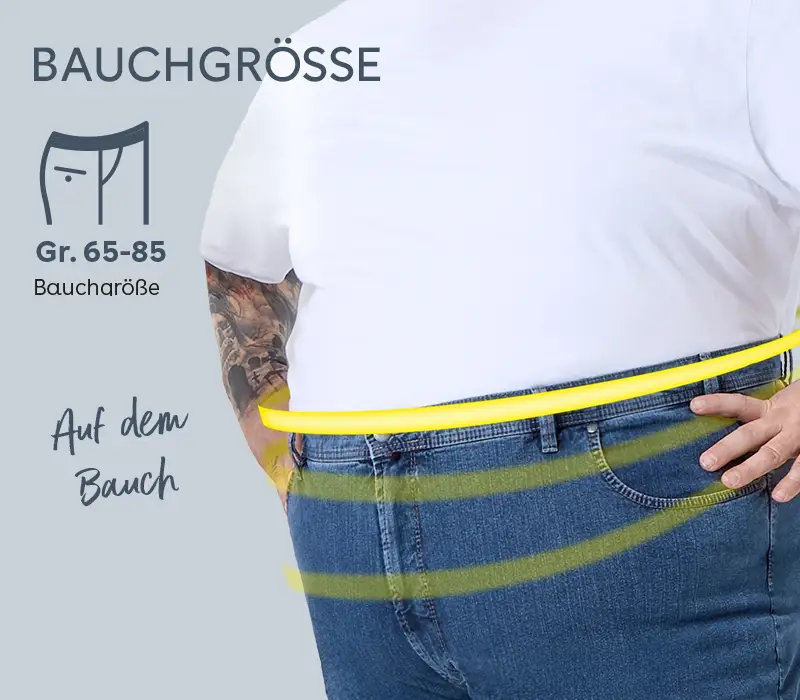 Nahaufnahme: Hosenbund liegt bei Bauchgröße direkt auf dem Bauch