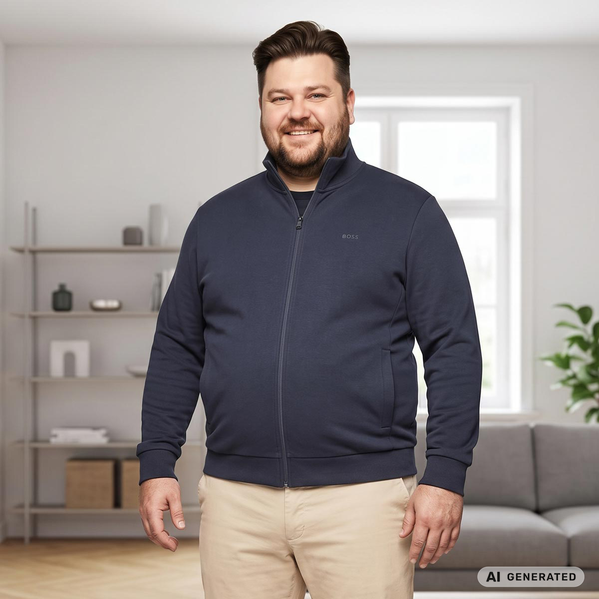 BOSS Sweatjacke mit Elasthan dunkelblau