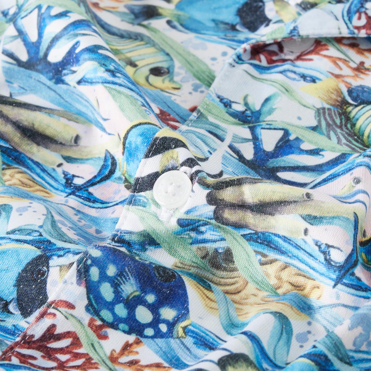 RAGMAN Freizeithemd mit Allover-Muster, knitterarm mittelblau