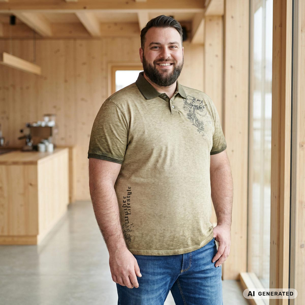 Pfundskerl Poloshirt mit Print oliv