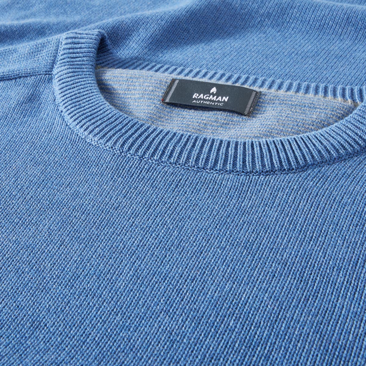 RAGMAN Rundhalspullover aus Baumwolle blau