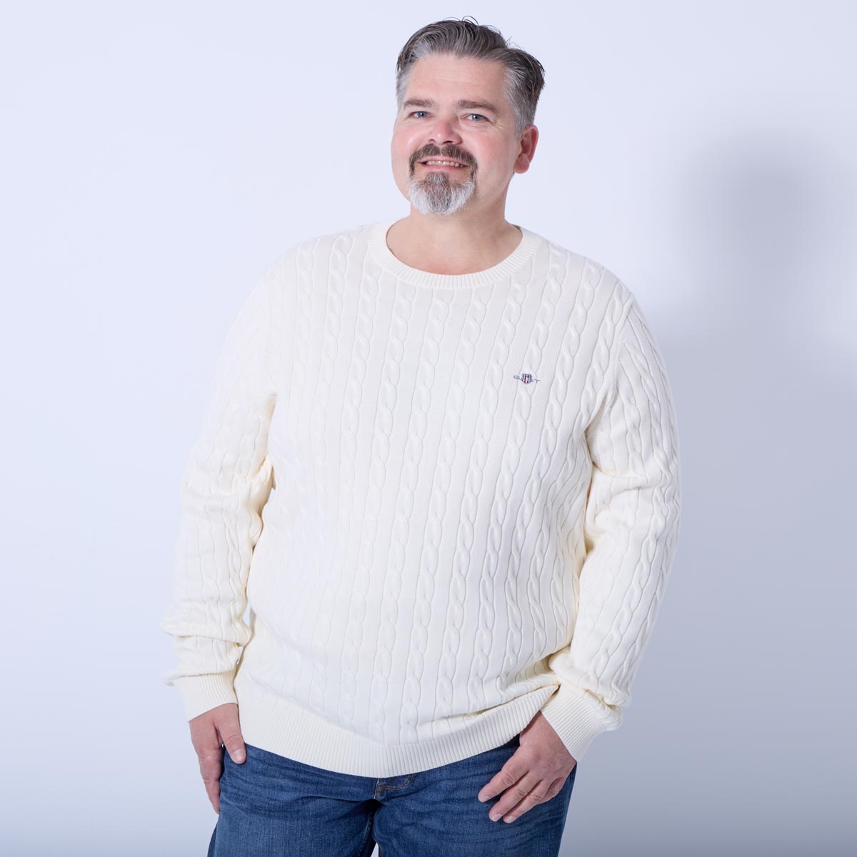 Gant Zopfstrickpullover aus Baumwolle creme