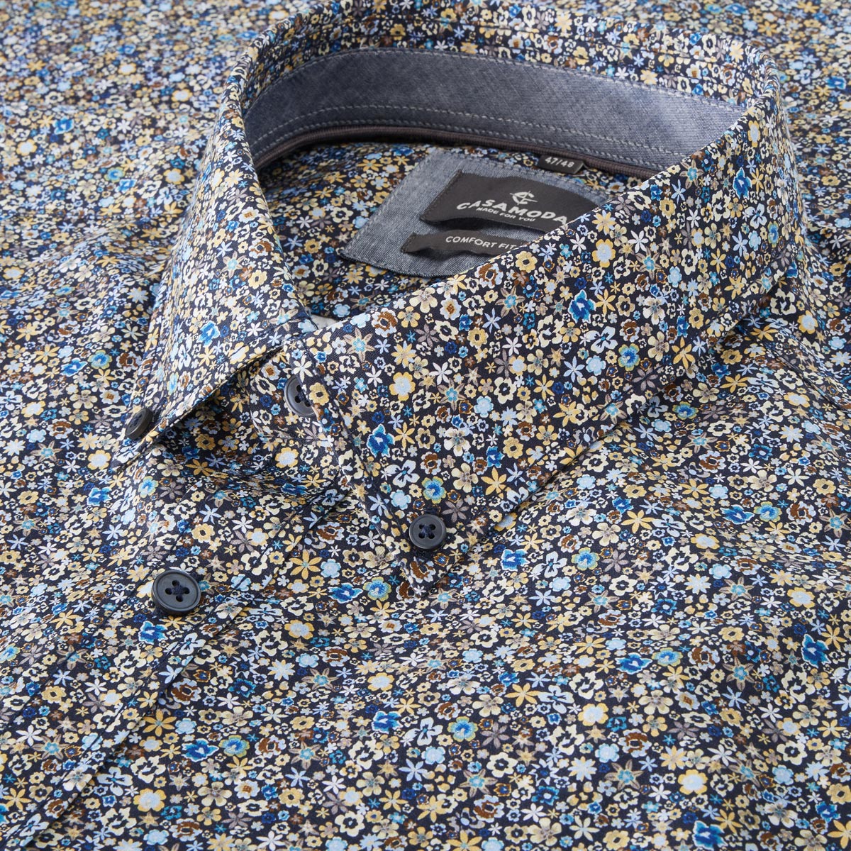 CASA MODA Freizeithemd mit floralem Muster jeansblau