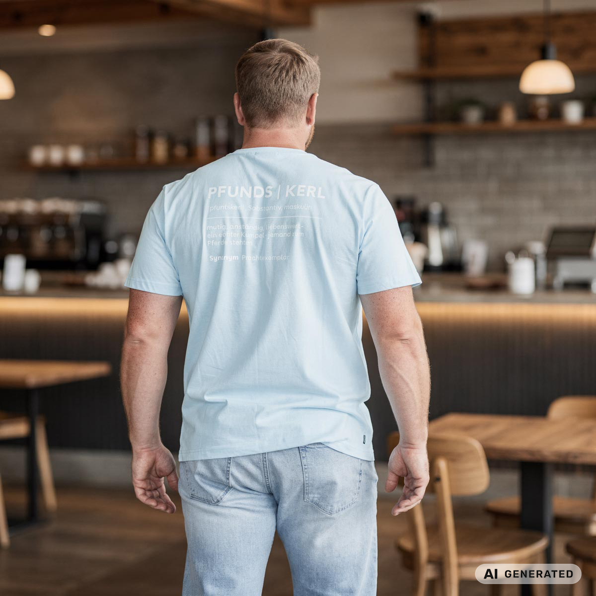 Pfundskerl T-Shirt mit Print auf Vorder- und Rückseite hellblau