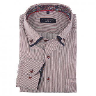 Gestreiftes Langarmhemd mit doppelten Button-Down-Kragen rot/weiß_400/5020 | 48