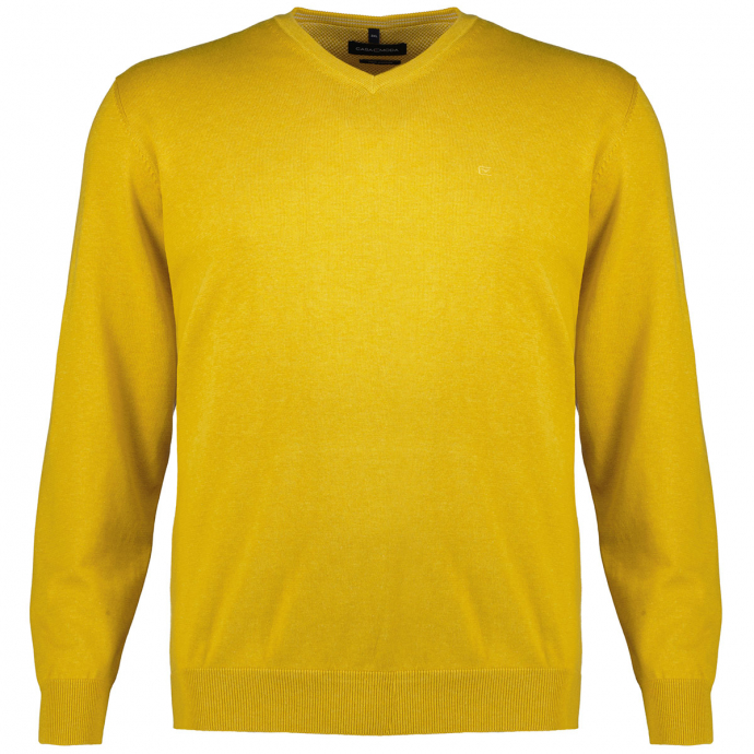 Leichter Feinstrick-Pullover mit V-Ausschnitt aus Pima Baumwolle gelb_532 | 3XL