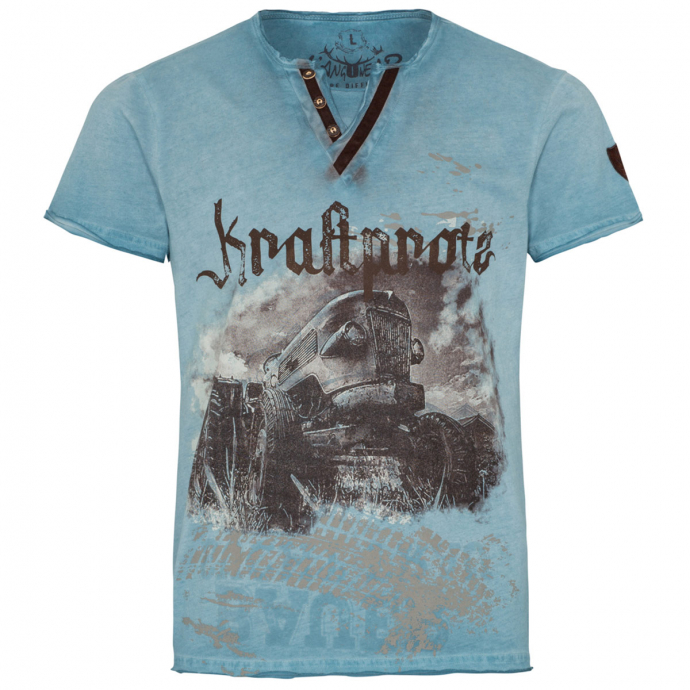 Premium T-Shirt in Flammgarn/Oil Washed-Optik mit Print türkis_0143 | 3XL