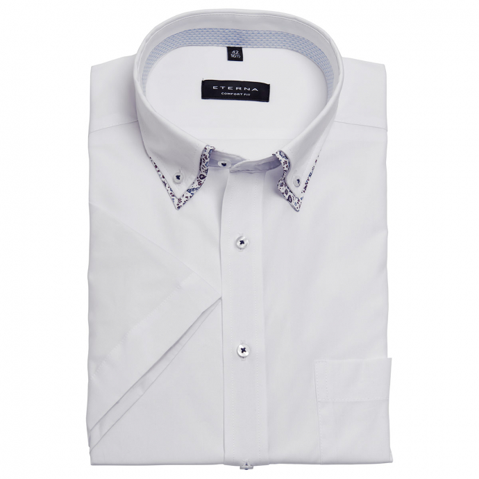 Businesshemd mit kontrastfarbenem Doppelkragen, kurzarm und bügelfrei weiß_00 | 48