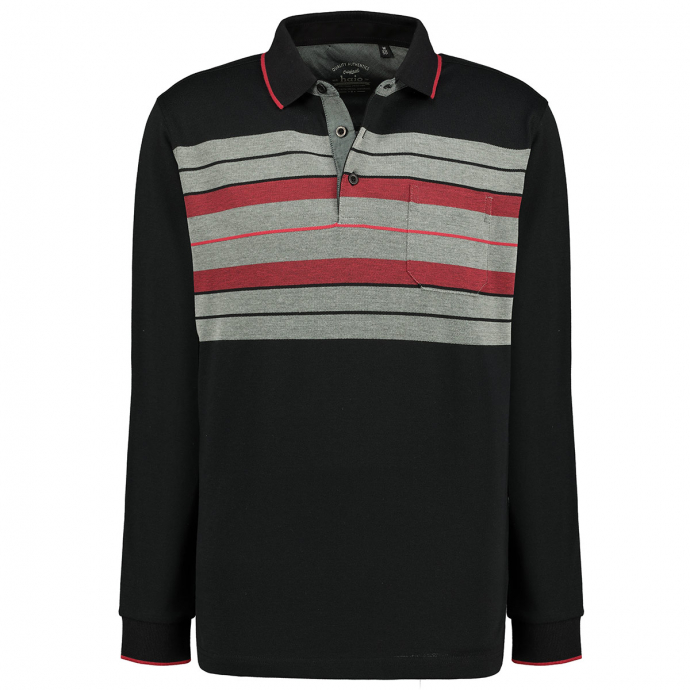 Poloshirt mit Streifenprint in stayfresh-Qualität schwarz_100 | 4XL