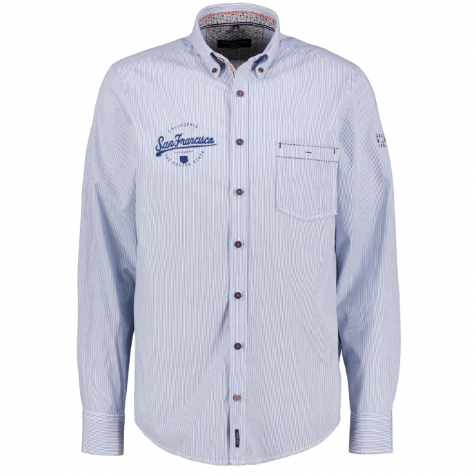 Freizeithemd gestreift mit Stickelementen,  langarm blau/weiß_100/4020 | XXL