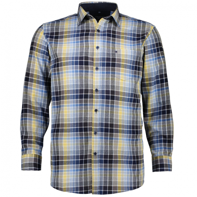 Flanellhemd aus Baumwolle im Karodesign, langarm blau/gelb_100/4070 | 3XL