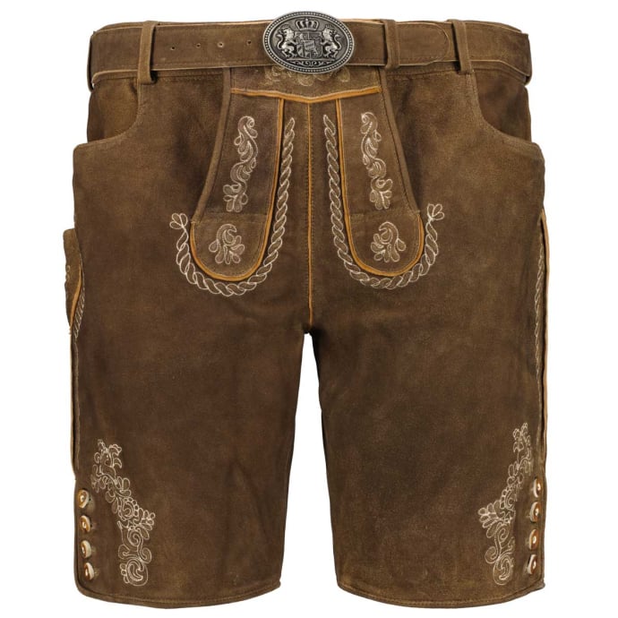 Pfundskerl Kurze Lederhose mit Stickereien und Gürtel günstig online kaufen