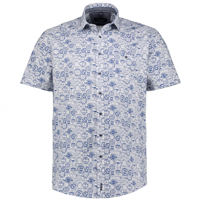 Freizeithemd mit Allover-Print im Fliegerstyle, kurzarm blau/weiß_100/4020 | 4XL