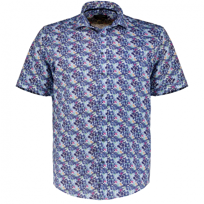 Freizeithemd mit Leinen und Tropical-Allover-Print, kurzarm blau/weiß_100/4020 | 3XL