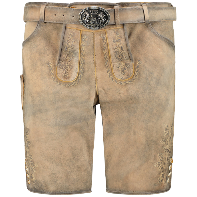 Pfundskerl Kurze Lederhose mit Stickereien und Gürtel günstig online kaufen
