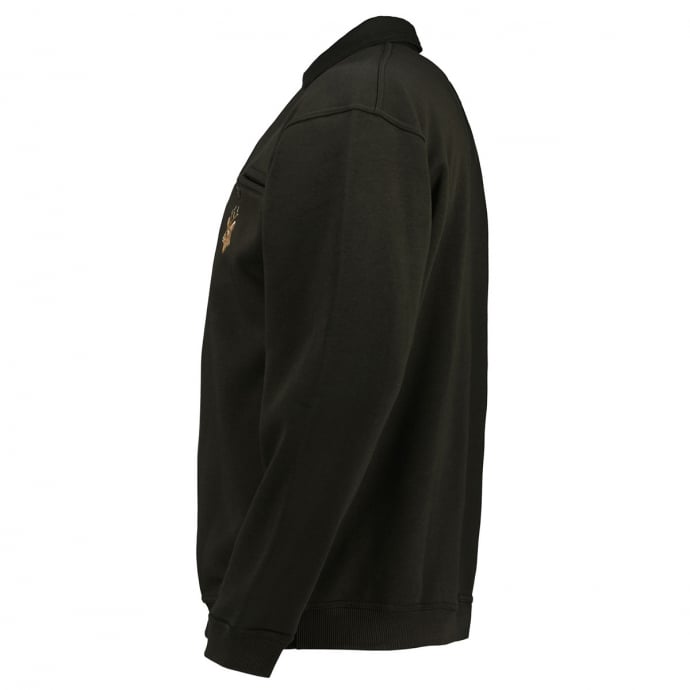 Hubertus Sweatshirt mit Polokragen und Hirsch-Stickerei günstig online kaufen
