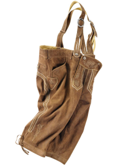 Exklusive Kniebund-Lederhose mit Hosenträgern hellbraun_GOAT | 35