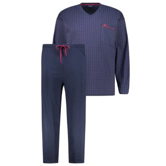 Langer Schlafanzug aus Baumwolljersey dunkelblau_360 | 3XL