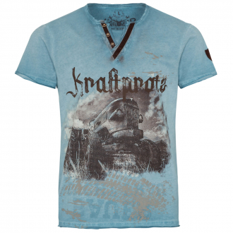 Premium T-Shirt in Flammgarn/Oil Washed-Optik mit Print türkis_0143 | 3XL