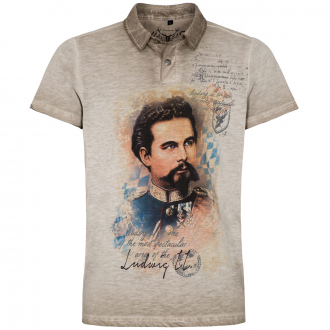 Shirt mit Polokragen in Flammgarn-Optik mit Print beige_0101 | 5XL