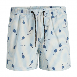 Badeshorts mit Streifen und "Tennis"-Print blau_BLUE | W46