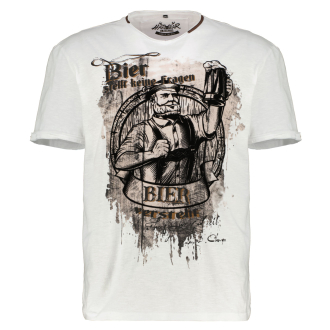 T-Shirt mit Flock-Print "Bier stellt keine Fragen - Bier versteht" weiß_0100 | 5XL