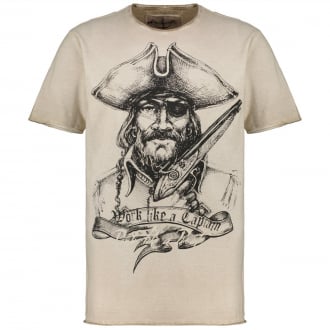 T-Shirt mit Print "Captain" beige_0101 | 7XL