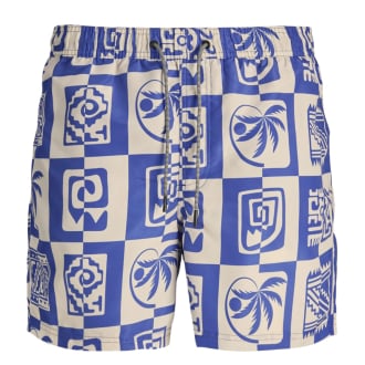 Badeshorts mit Allover-Print blau/grau_DAZZLING BLUE | W46