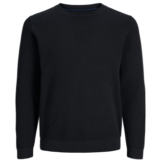 Rundhalspullover aus Baumwolle schwarz_BLACK BEAUTY/SOLID/FULL STRUCTURE | 3XL