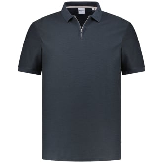 Poloshirt aus Materialmix schwarz_INDIA INK | 3XL