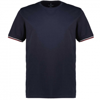 T-Shirt mit gestreiften Rippstrickärmelbündchen marine_10708 | 5XL