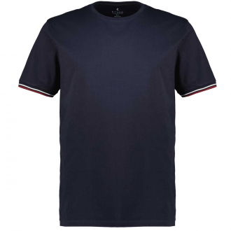 T-Shirt mit gestreiften Rippstrickärmelbündchen marine_10708 | 5XL