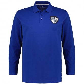 Poloshirt langarm aus Baumwoll-Piqué mit Patch blau_10707 | 3XL