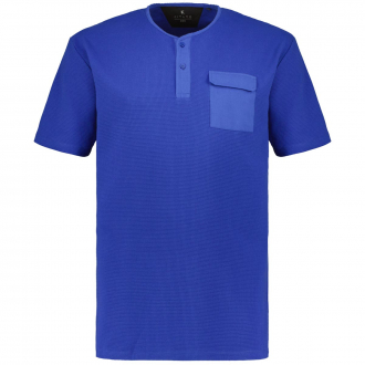 T-Shirt mit Webstrick-Struktur und Serafinokragen blau_10704 | 3XL