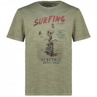 T-Shirt in Flammgarn-Optik mit Print-Motiv oliv_339 | 6XL