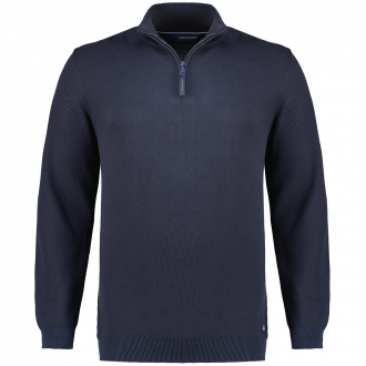 Sportlicher Pullover aus Baumwollstrick mit Stehkragen und Zip marine_105 | 3XL