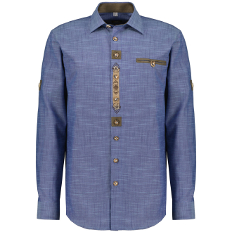 Trachtenhemd mit Krempelärmeln blau_45/40 | 3XL