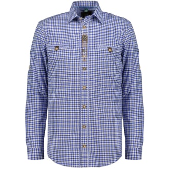 Trachtenhemd mit Zierelementen und Krempelärmeln blau/weiß_45 | 8XL
