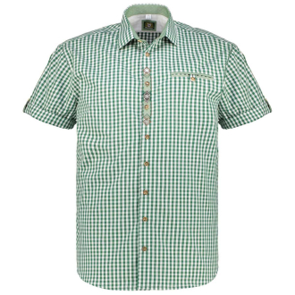 Kariertes Trachtenhemd mit Stickerei und Trachtenelementen, kurzarm grün/weiß_56/6020 | 8XL