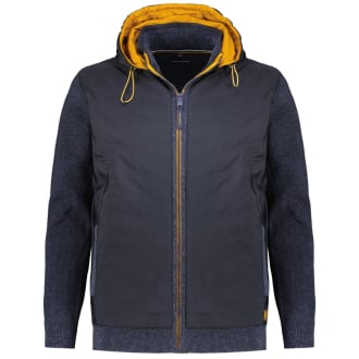 Kapuzenjacke im Materialmix dunkelblau_135 | 3XL